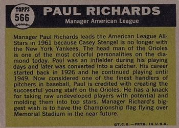Paul Richards  baseball card collectible - Main Image 2