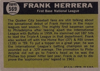 Frank Herrera  baseball card collectible - Main Image 2