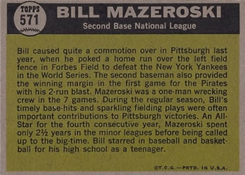 Bill Mazeroski  baseball card collectible - Main Image 2