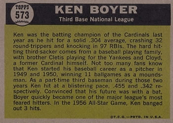 Ken Boyer  baseball card collectible - Main Image 2