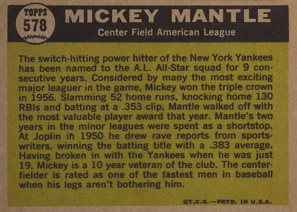 Mickey Mantle  baseball card collectible - Main Image 2