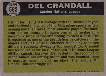 Del Crandall  baseball card collectible - Main Image 2