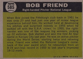 Bob Friend  baseball card collectible - Main Image 2