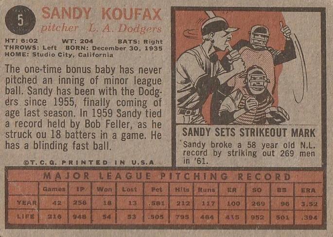 Sandy Koufax  baseball card collectible - Main Image 2