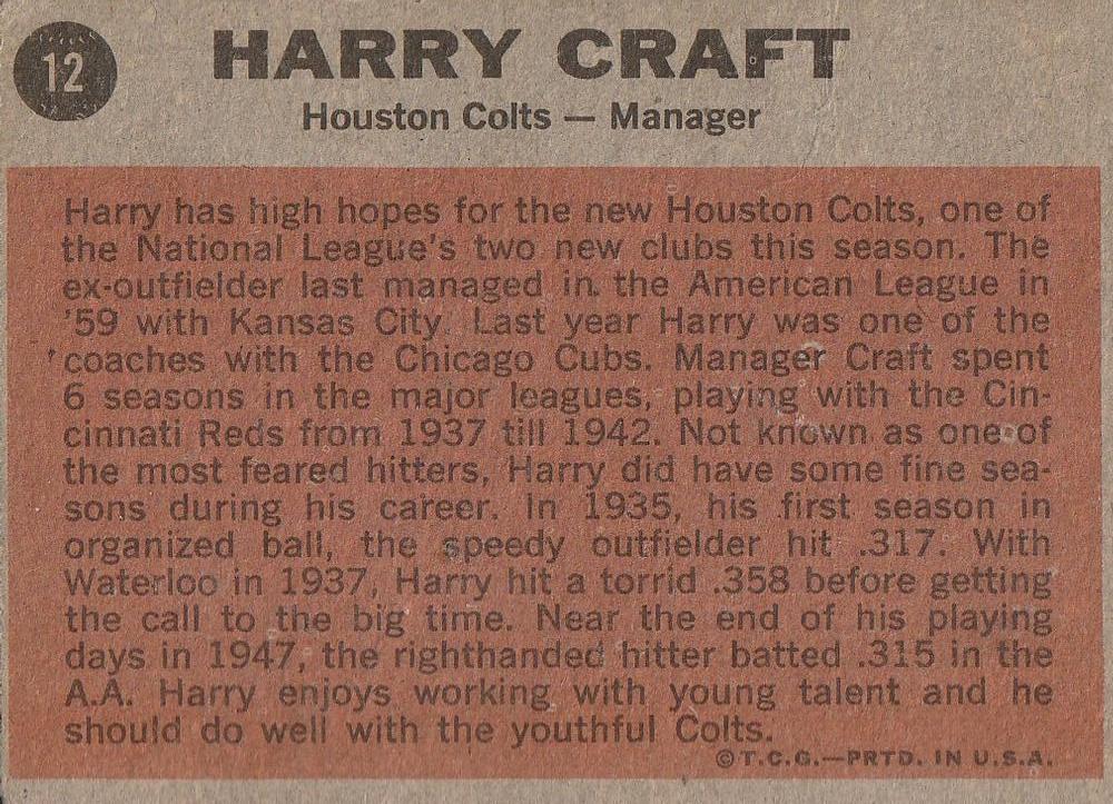 Harry Craft  baseball card collectible - Main Image 2