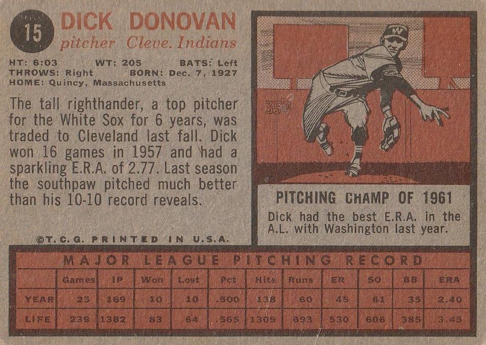 Dick Donovan  baseball card collectible - Main Image 2