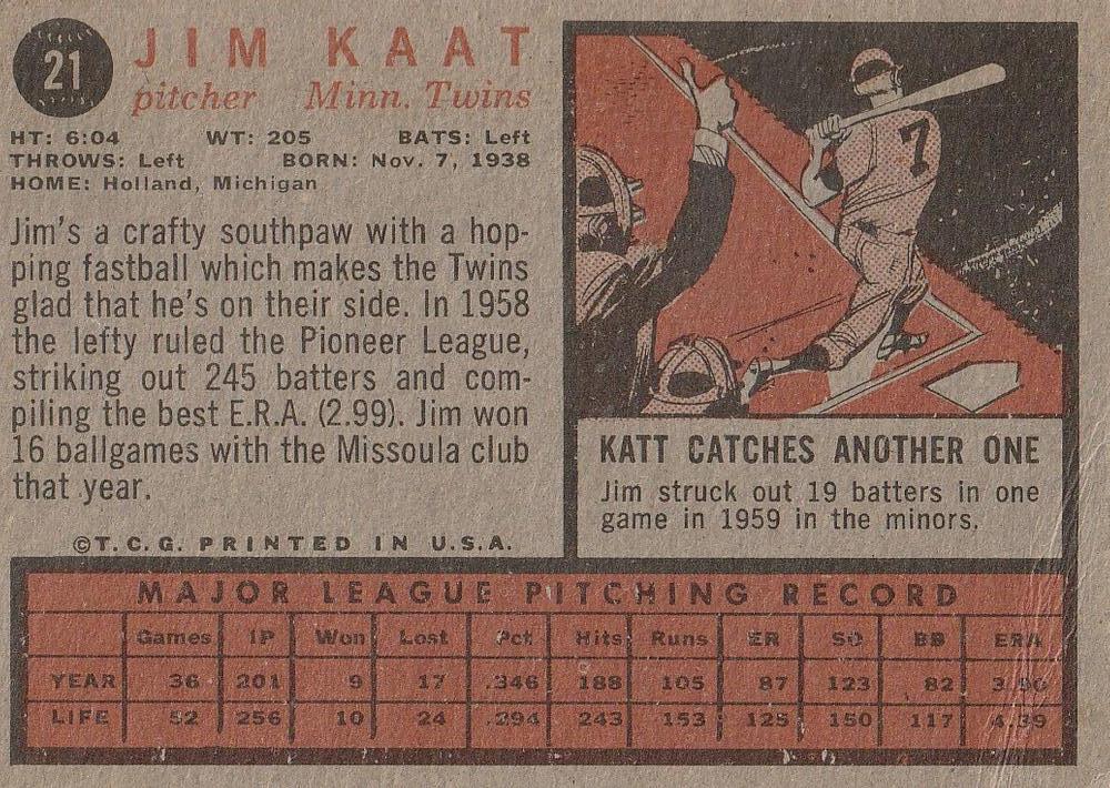 Jim Kaat  baseball card collectible - Main Image 2