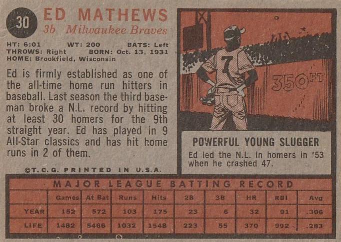 Ed Mathews  baseball card collectible - Main Image 2