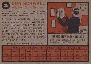 Don Schwall  baseball card collectible - Main Image 2