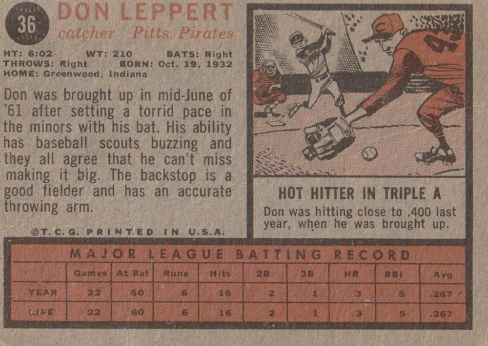 Don Leppert  baseball card collectible - Main Image 2