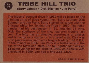 Tribe Hill Trio (Barry Latman / Dick Stigman / Jim Perry)  baseball card collectible - Main Image 2