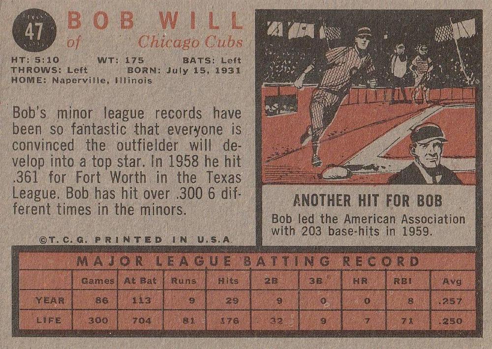 Bob Will  baseball card collectible - Main Image 2