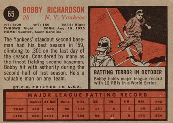 Bobby Richardson  baseball card collectible - Main Image 2