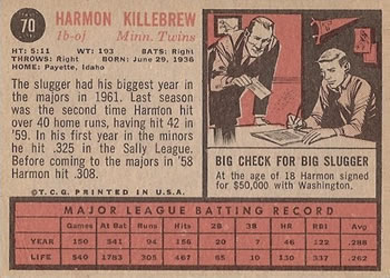 Harmon Killebrew  baseball card collectible - Main Image 2