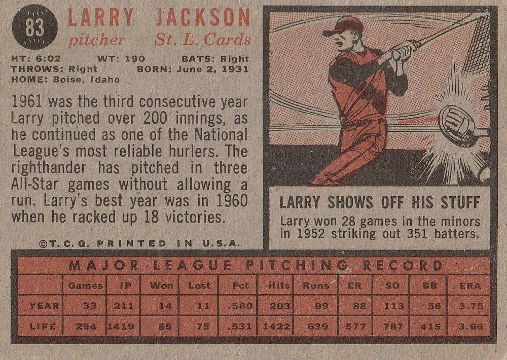 Larry Jackson  baseball card collectible - Main Image 2