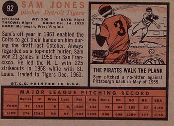 Sam Jones  baseball card collectible - Main Image 2