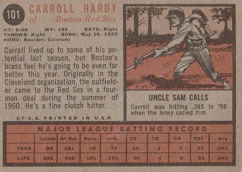 Carroll Hardy  baseball card collectible - Main Image 2