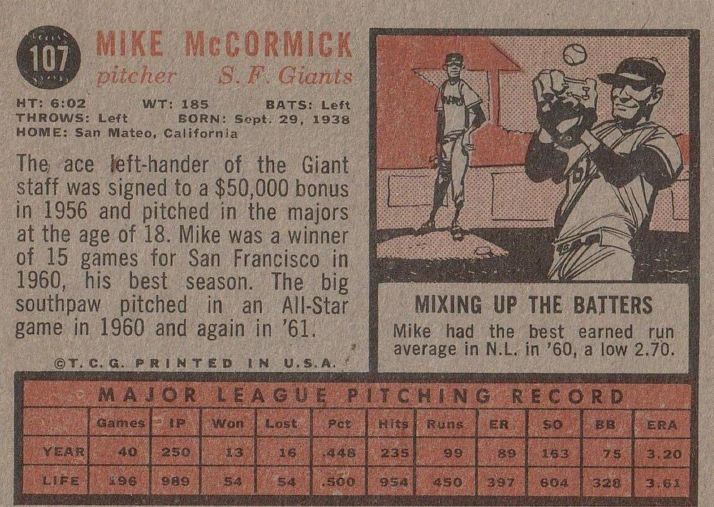 Mike McCormick  baseball card collectible - Main Image 2