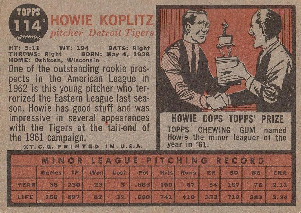 Howie Koplitz  baseball card collectible - Main Image 2