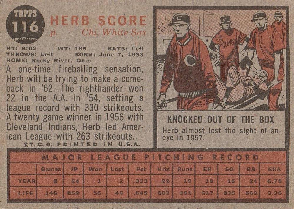 Herb Score  baseball card collectible - Main Image 2