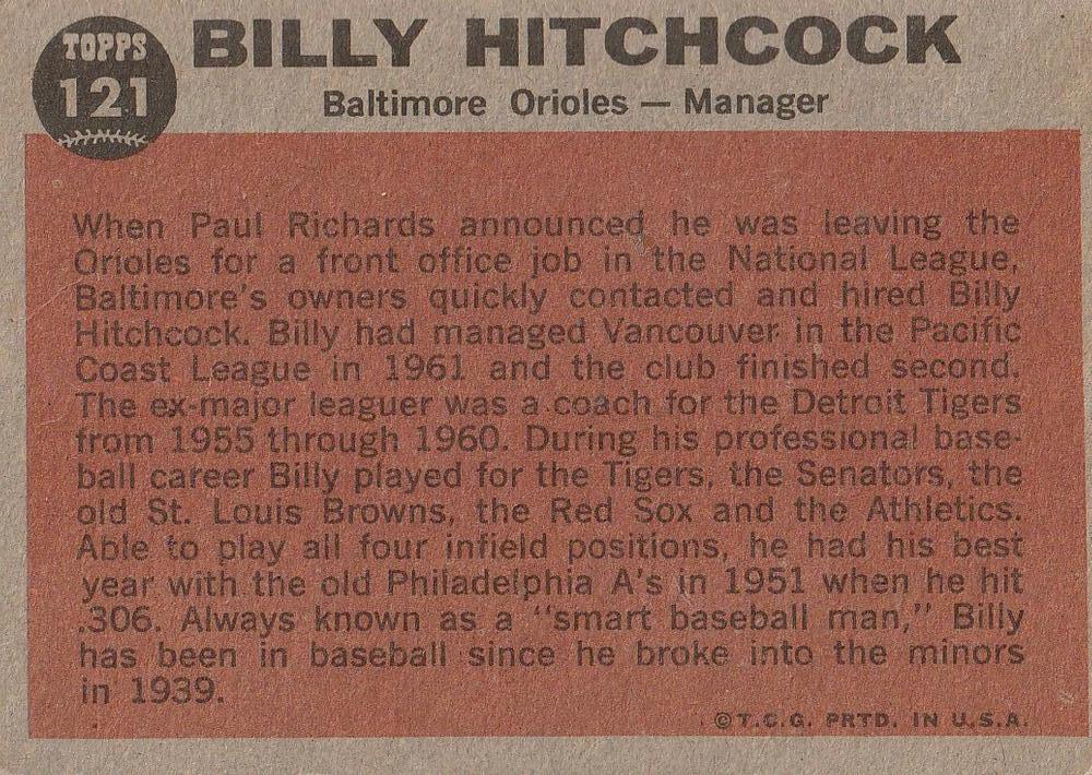 Billy Hitchcock  baseball card collectible - Main Image 2