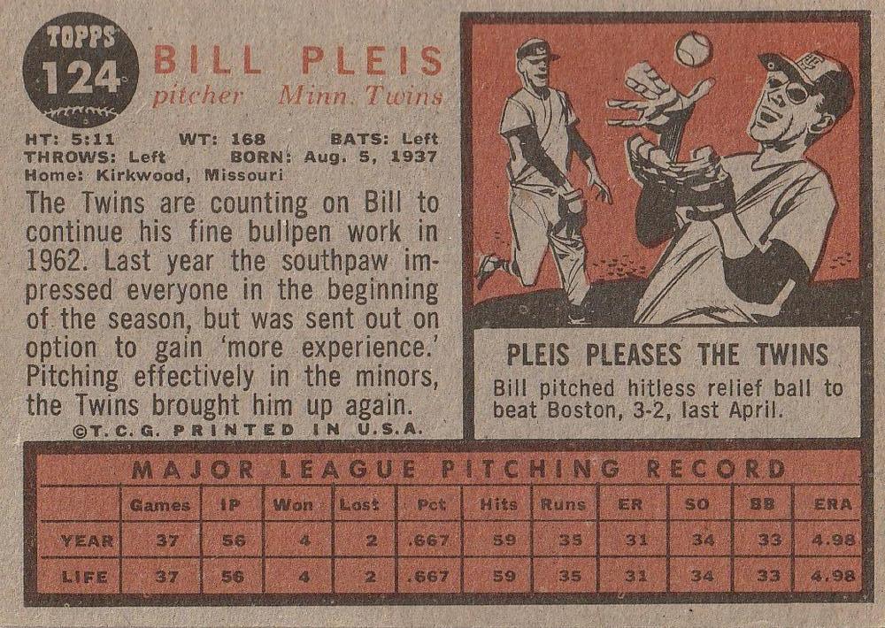 Bill Pleis  baseball card collectible - Main Image 2