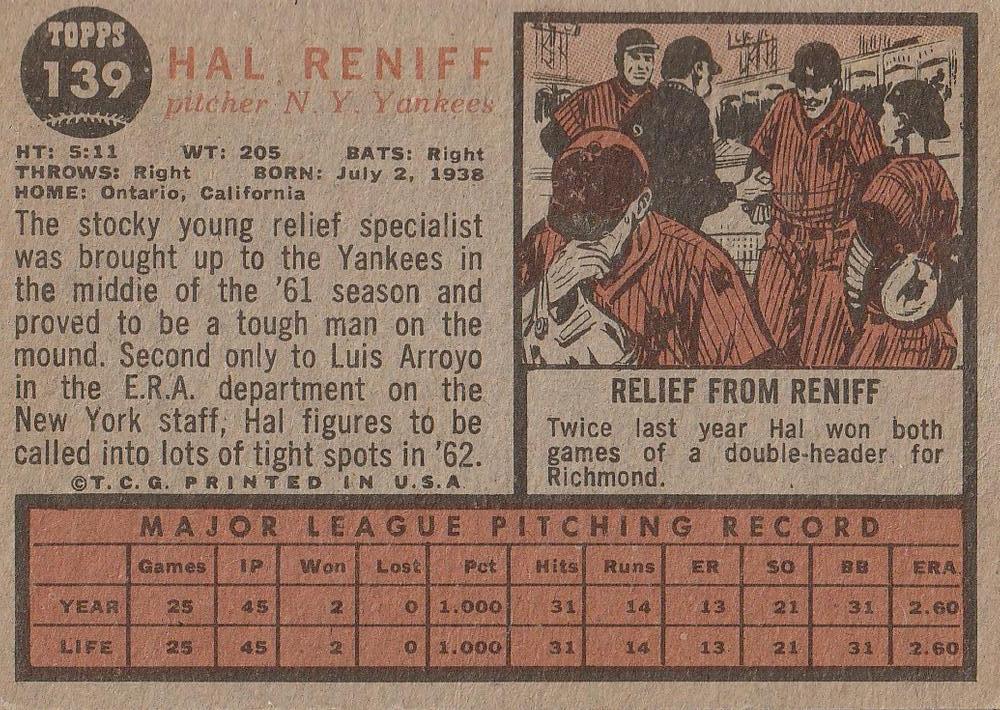 Hal Reniff  baseball card collectible - Main Image 2