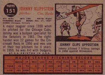 Johnny Klippstein  baseball card collectible - Main Image 2