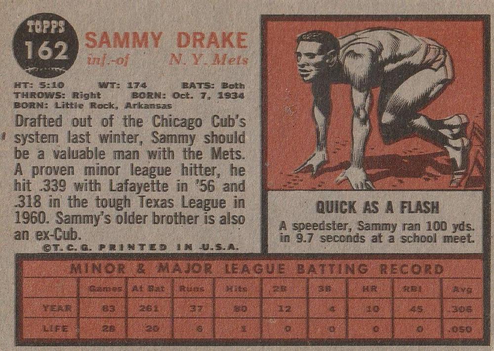 Sammy Drake  baseball card collectible - Main Image 2
