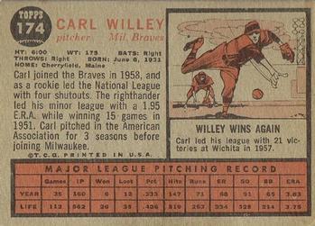 Carl Willey  baseball card collectible - Main Image 2