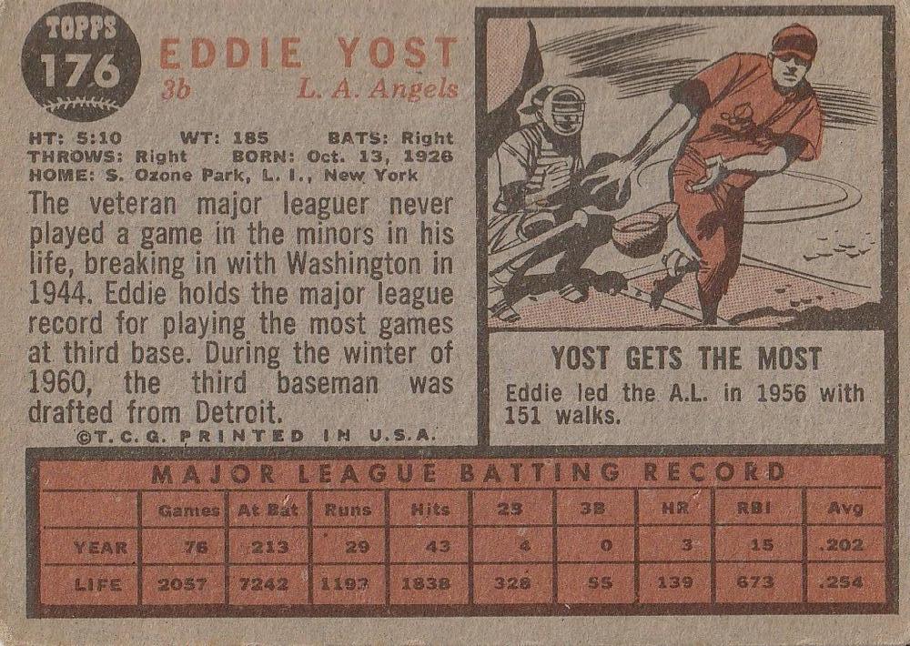 Eddie Yost  baseball card collectible - Main Image 2