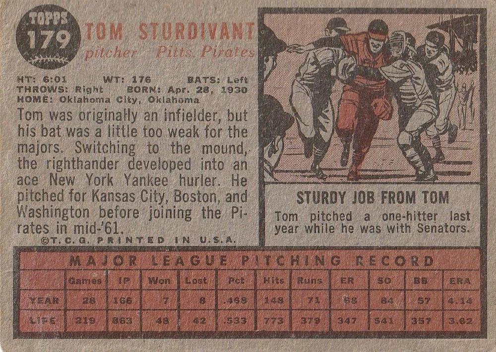 Tom Sturdivant  baseball card collectible - Main Image 2