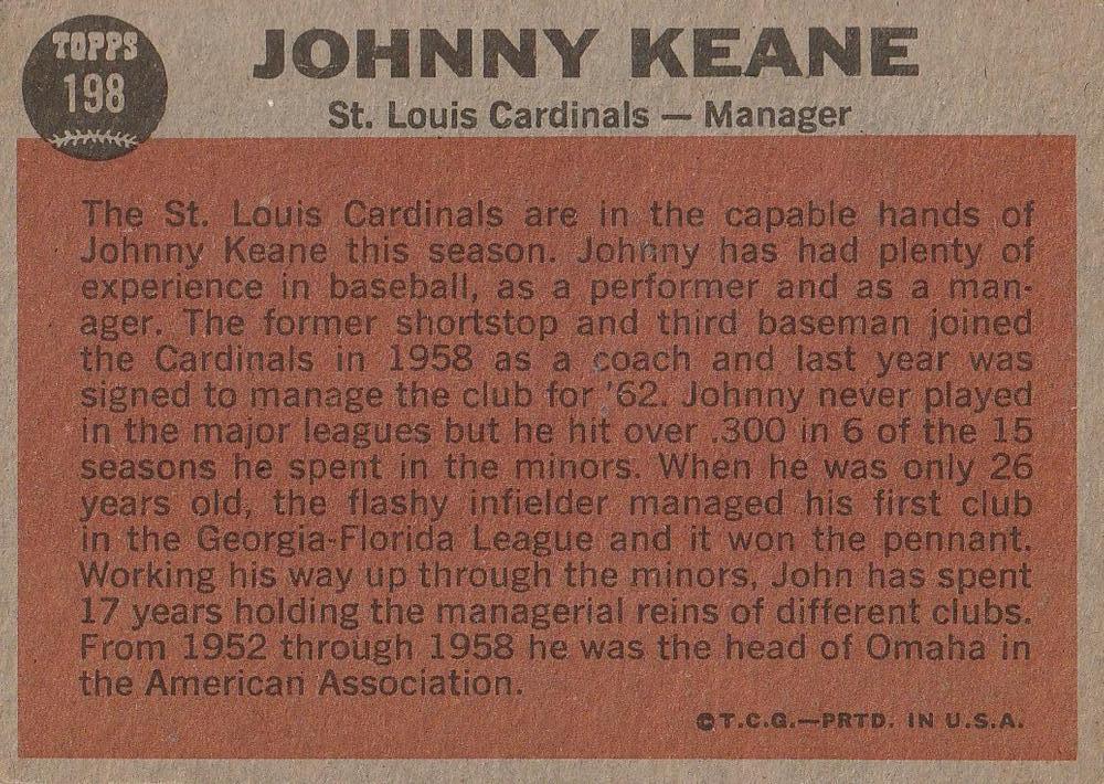 Johnny Keane  baseball card collectible - Main Image 2
