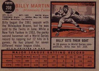 Billy Martin  baseball card collectible - Main Image 2