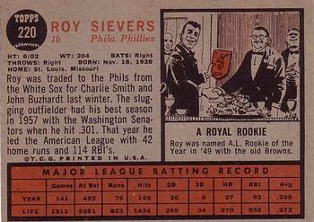 Roy Sievers  baseball card collectible - Main Image 2