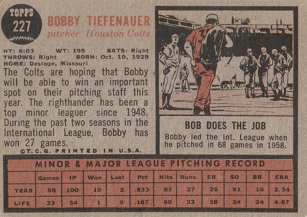 Bobby Tiefenauer  baseball card collectible - Main Image 2