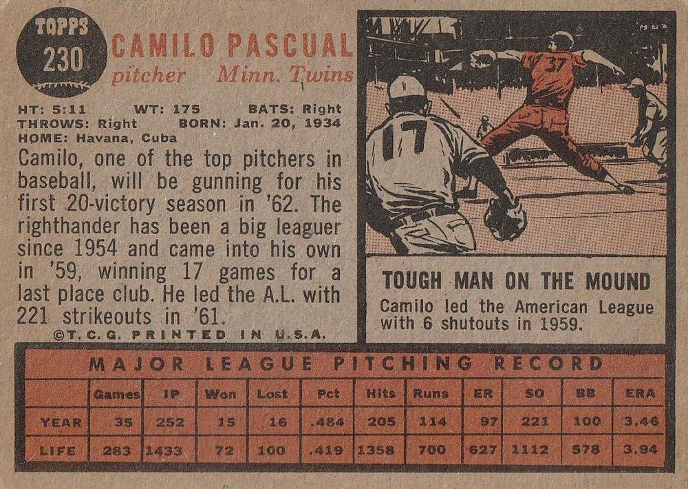 Camilo Pascual  baseball card collectible - Main Image 2