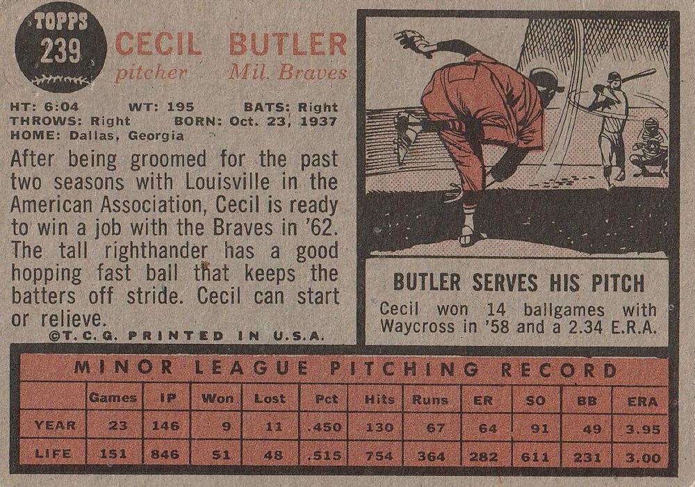Cecil Butler  baseball card collectible - Main Image 2