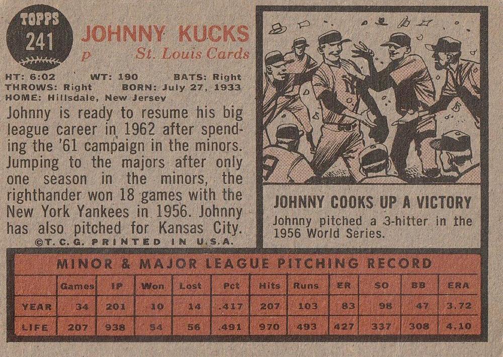 Johnny Kucks  baseball card collectible - Main Image 2