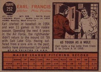 Earl Francis  baseball card collectible - Main Image 2