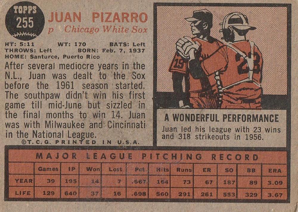 Juan Pizarro  baseball card collectible - Main Image 2