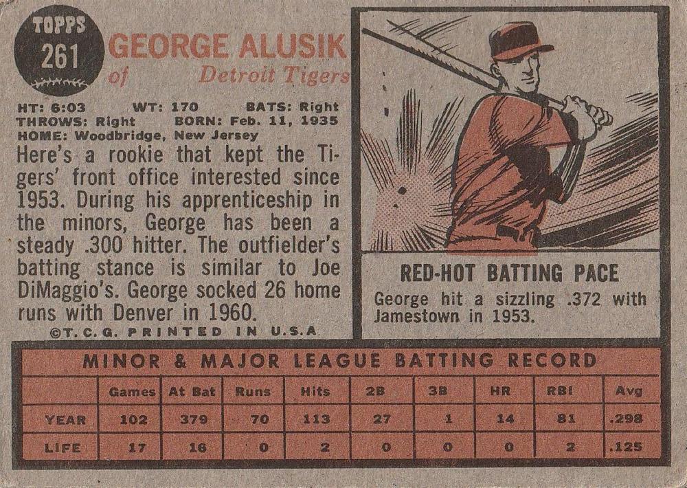 George Alusik  baseball card collectible - Main Image 2