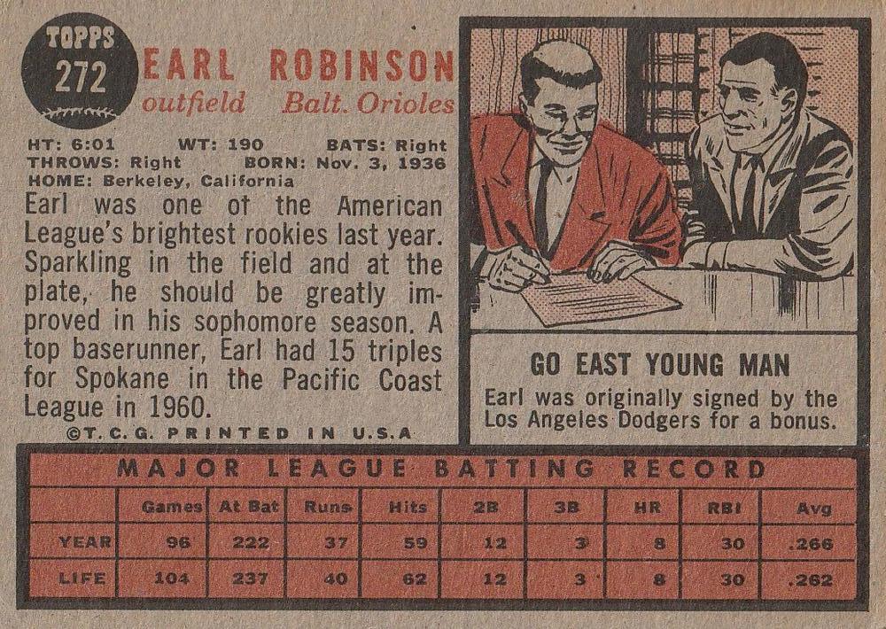 Earl Robinson  baseball card collectible - Main Image 2