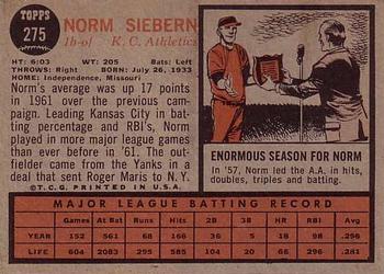 Norm Siebern  baseball card collectible - Main Image 2