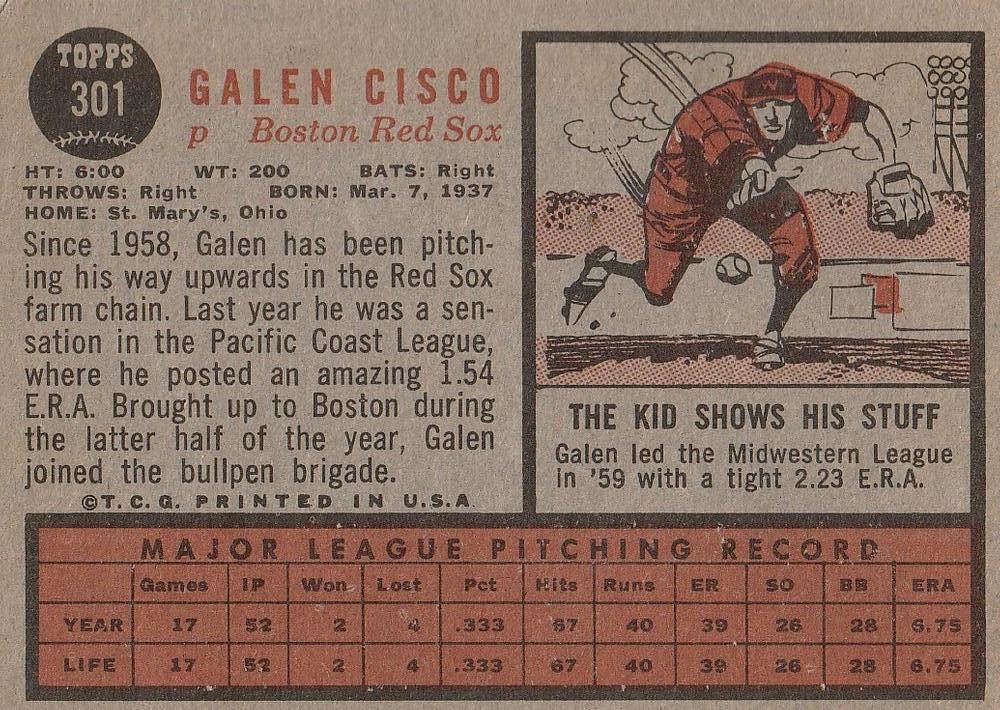 Galen Cisco  baseball card collectible - Main Image 2