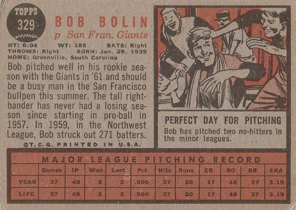 Bob Bolin  baseball card collectible - Main Image 2
