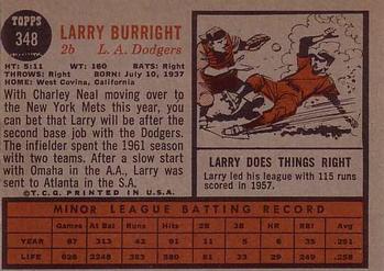 Larry Burright  baseball card collectible - Main Image 2