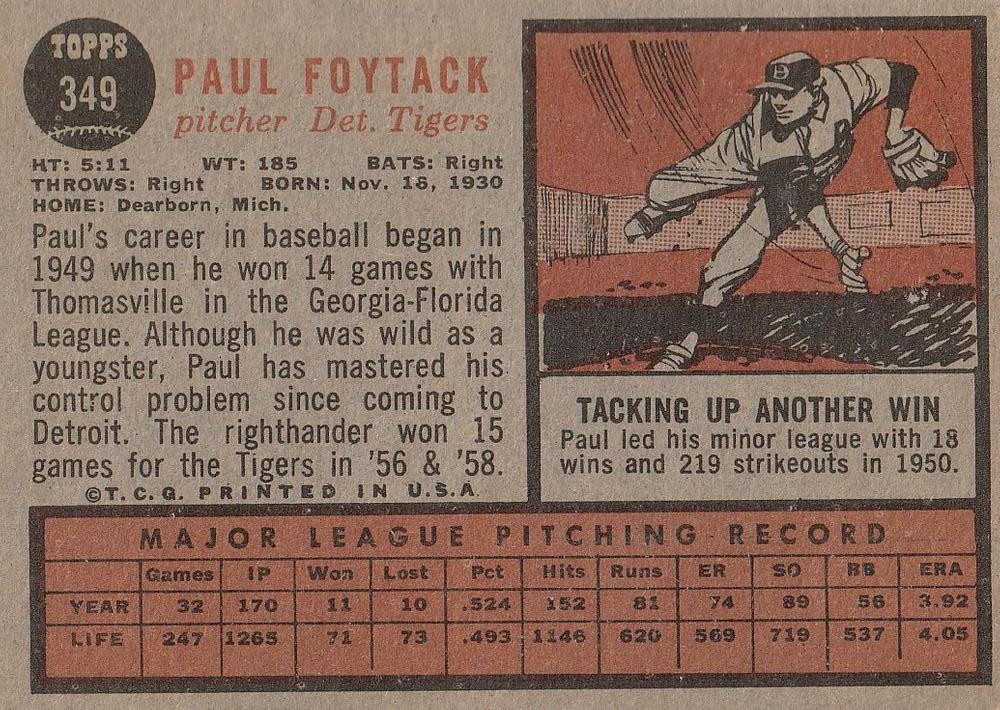 Paul Foytack  baseball card collectible - Main Image 2