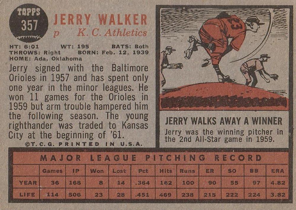 Jerry Walker  baseball card collectible - Main Image 2