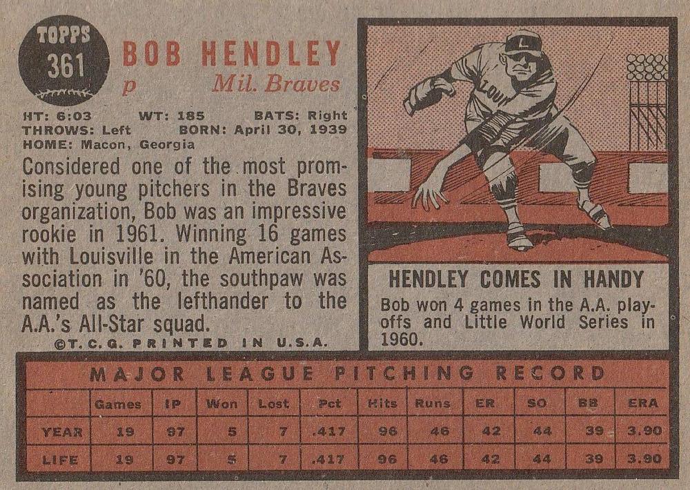 Bob Hendley  baseball card collectible - Main Image 2